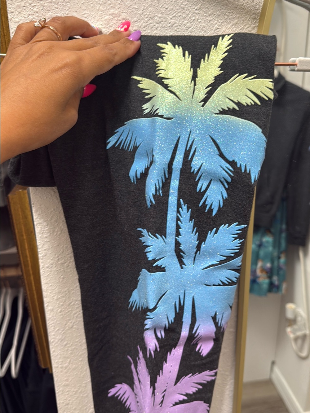 PINK Victoria's Secret Black Tee with Gradient Sparkle Palm Trees